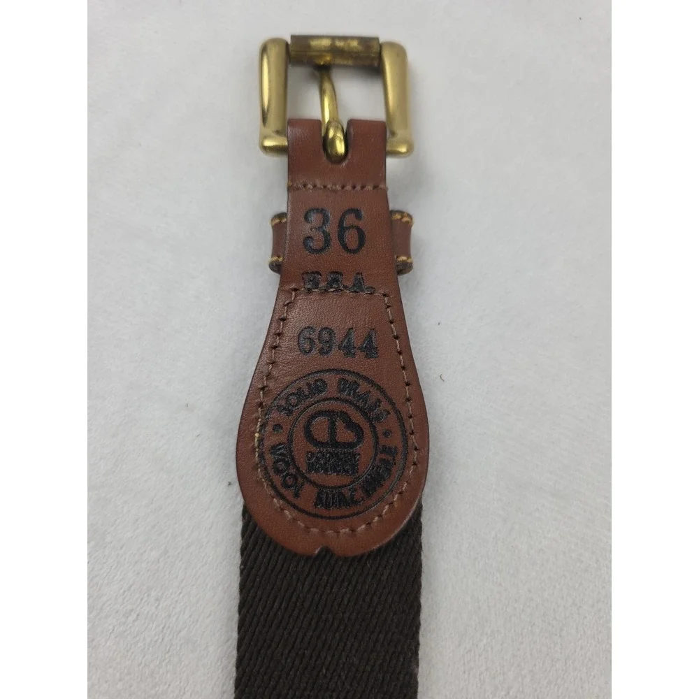 DOONEY & BOURKE  Surcingle Brown Leather Wool Web Brass Buckle USA 36 - Picture 4 of 4